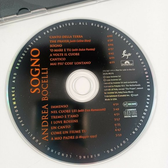 Andrea Bocelli CD Sogno -90s -Opera -Italian Pop *MINIMAL WEAR - Picture 8 of 12